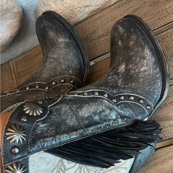 CORRAL Cowgirl Ankle Boots FRINGE Studs COW HAIR ON 7 - Picture 8 of 8